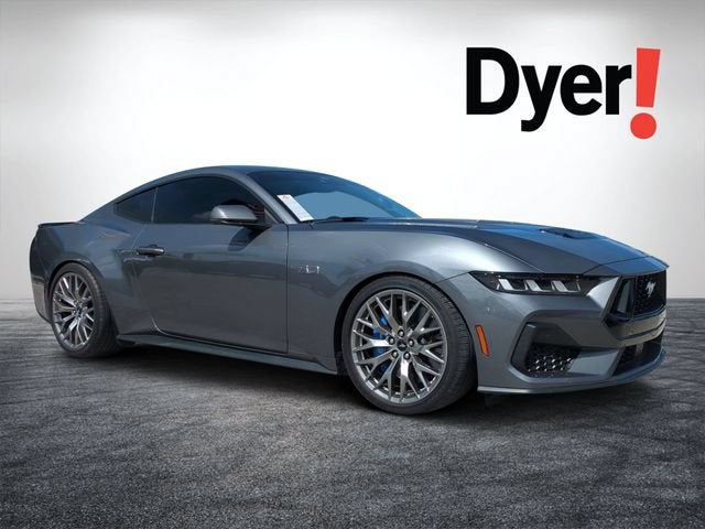 2024 Ford Mustang GT in Gray — front three-quarter view