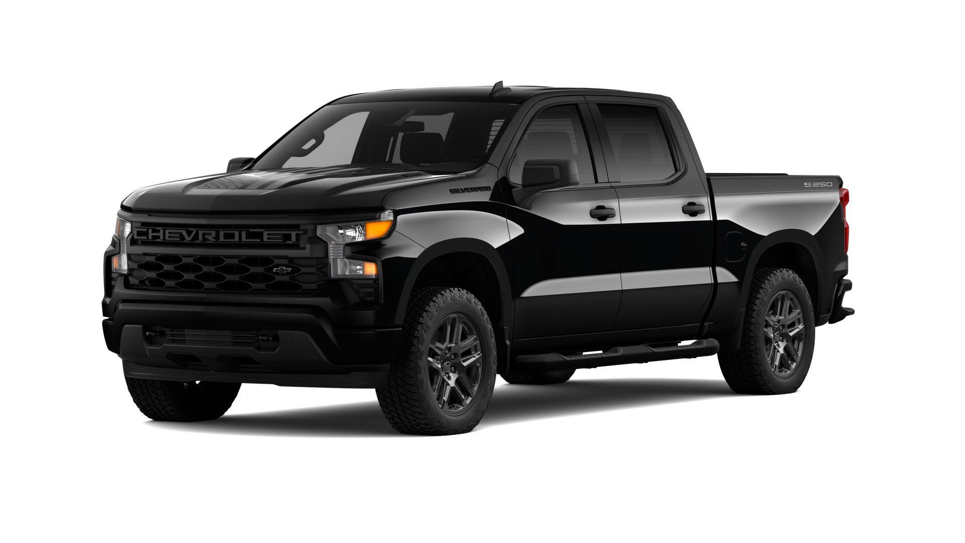 2026 Chevrolet Silverado 1500 Custom in Black — front three-quarter view