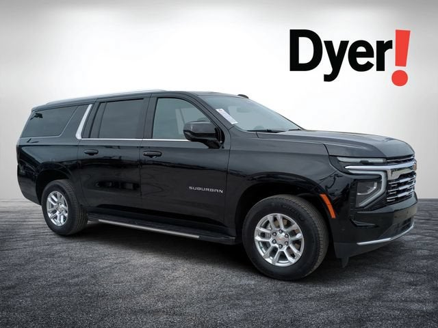 2025 Chevrolet Suburban LT in Black — front three-quarter view