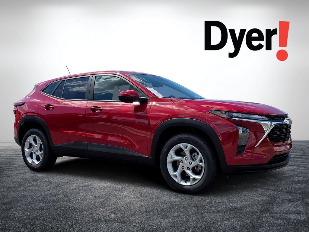 2026 Chevrolet Trax LS in Apex Red — front three-quarter view