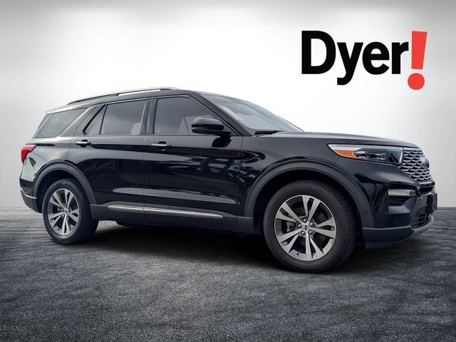 2020 Ford Explorer Platinum in Agate Black Metallic — front three-quarter view
