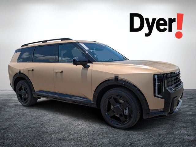 2027 Kia Telluride X-Line SX in Terrain Brown Matte — front three-quarter view