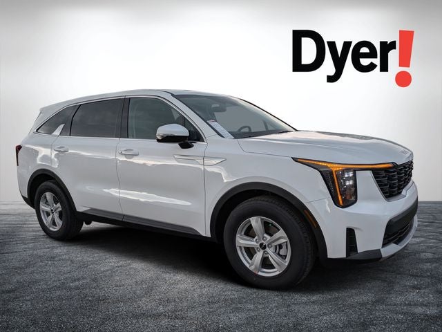 2026 Kia Sorento LX in Glacial White Pearl — front three-quarter view
