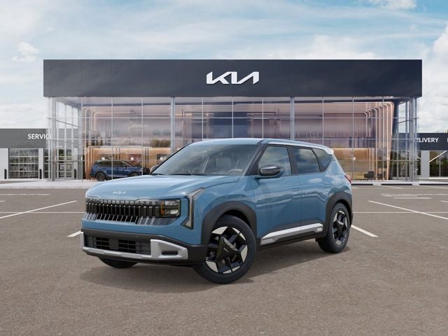 2027 Kia Seltos EX in Frost Blue — front three-quarter view