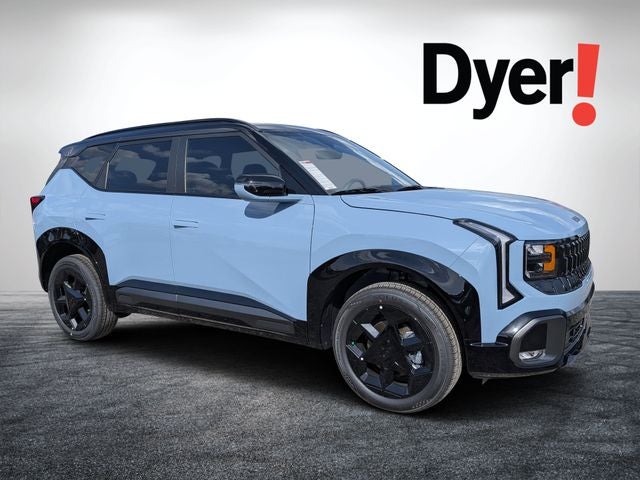2027 Kia Seltos X-Line in Frost Blue — front three-quarter view