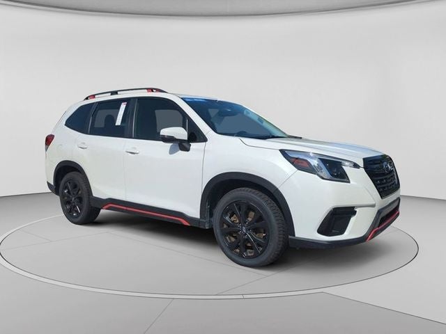 2023 Subaru Forester Sport in Crystal White Pearl — front three-quarter view