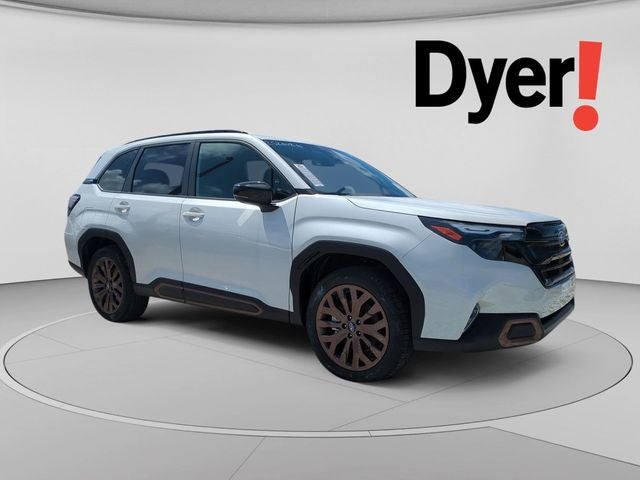 2026 Subaru FORESTER Sport in Crystal White Pearl — front three-quarter view