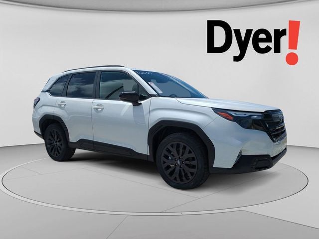 2026 Subaru FORESTER Sport Onyx Edition in Crystal White Pearl — front three-quarter view