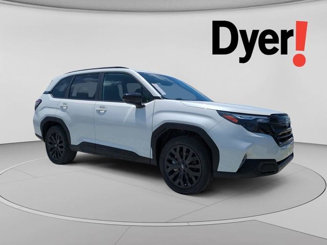 2026 Subaru FORESTER Sport Onyx Edition in Crystal White Pearl — front three-quarter view