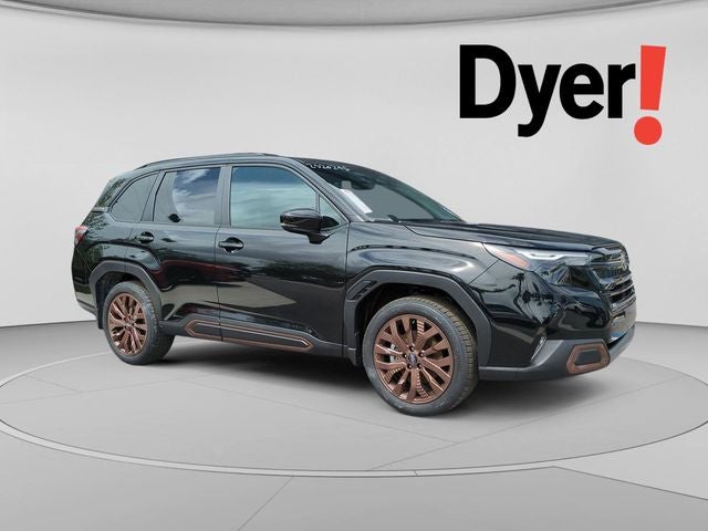 2026 Subaru FORESTER Sport in Crystal Black Silica — front three-quarter view